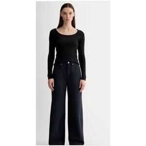 Everlane Size Small The Luxe Rib Long-Sleeve Tee Black Cotton Blend Stretch